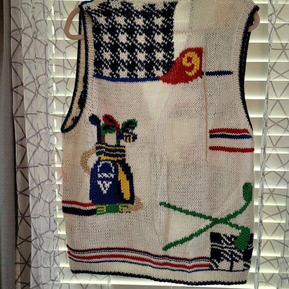Heirloom Hand-Knit Golf Sweater Vest Medium Cardigan Retro Vintage Deadstock New - Picture 2 of 12